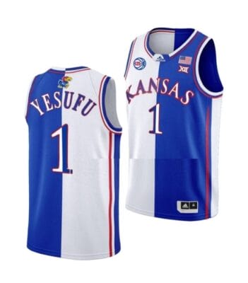 Men's Joseph Yesufu Jersey #1 Kansas Jayhawks College Basketball Jerseys Blue White Split