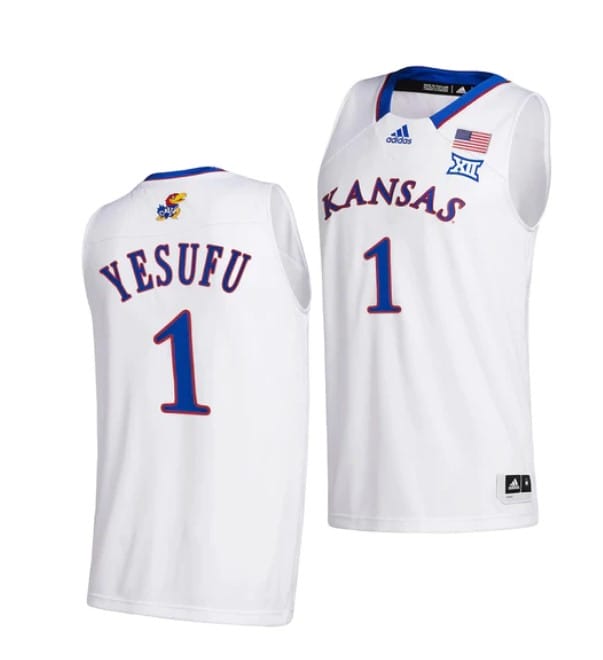 Men's Joseph Yesufu Jersey #1 Kansas Jayhawks College Basketball Jerseys White 2022