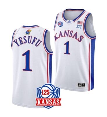 Men's Joseph Yesufu Jersey #1 Kansas Jayhawks College Basketball Jerseys White