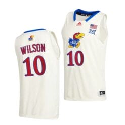 Jalen Wilson Jersey #10 Kansas Jayhawks College Basketball Jerseys Cream 2021