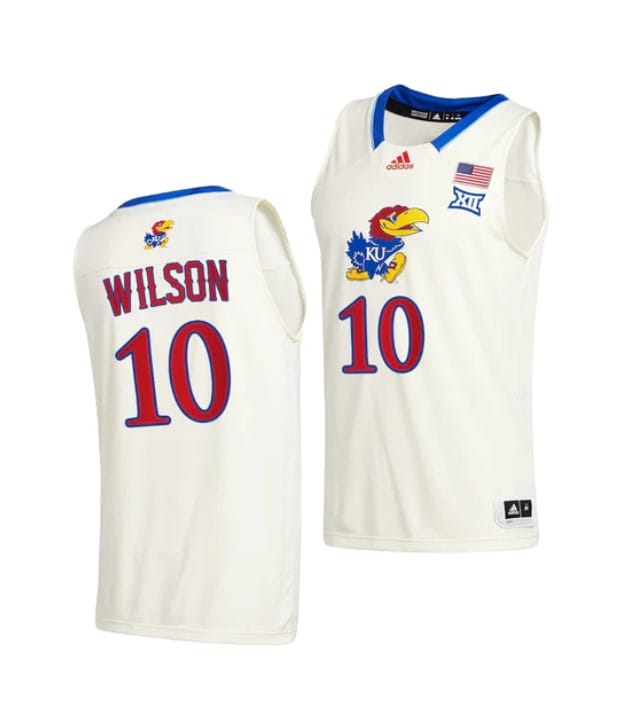 Jalen Wilson Jersey #10 Kansas Jayhawks College Basketball Jerseys Cream 2021