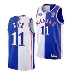 M.J. Rice Jersey #11 Kansas Jayhawks College Basketball Jerseys Blue White Split
