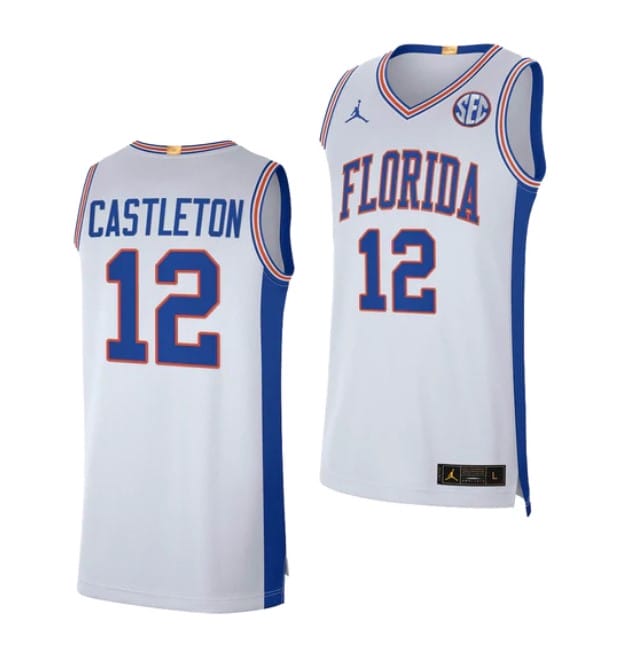 Men's #12 Colin Castleton Jersey Florida Gators College Basketball Jerseys White