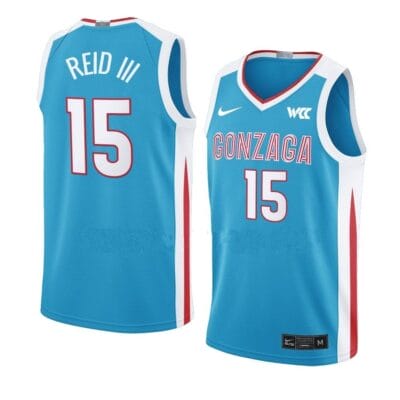Efton Reid III Jersey #15 Gonzaga Bulldogs College Basketball Jerseys Blue