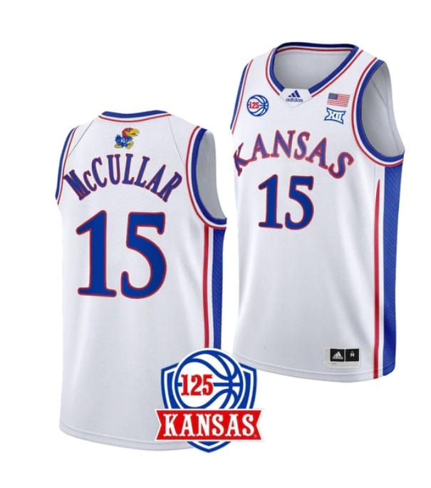Kevin McCullar Jr Jersey #15 Kansas Jayhawks College Basketball Jerseys White