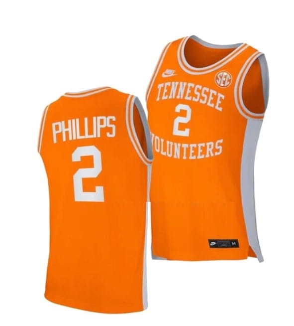 Julian Phillips Jersey #2 Tennessee Volunteers College Basketball Jerseys Orange Retro