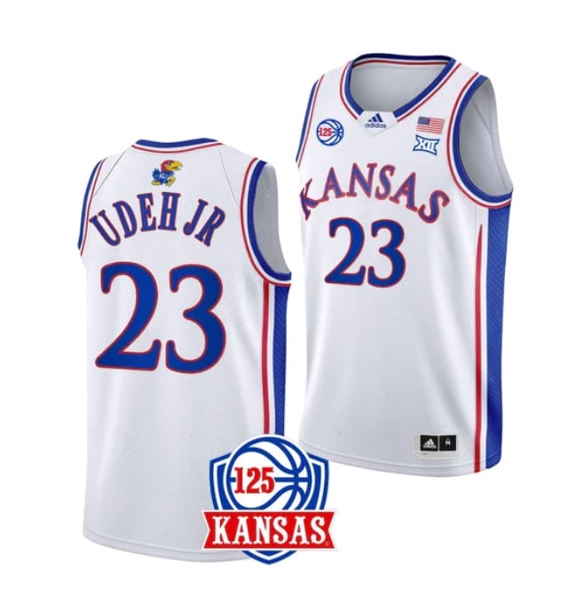 Ernest Udeh Jr Jersey #23 Kansas Jayhawks College Basketball Jerseys White