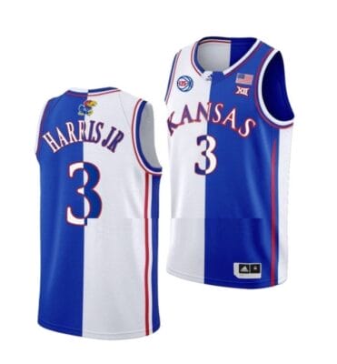 Men's Dajuan Harris Jr Jersey #3 Kansas Jayhawks College Basketball Jerseys White Royal Split