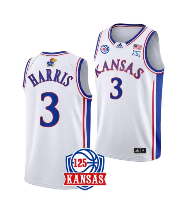 Men's Dajuan Harris Jr Jersey #3 Kansas Jayhawks College Basketball Jerseys White