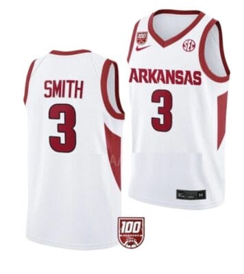 Men's #3 Nick Smith Jersey Arkansas Razorbacks College Basketball Jerseys White