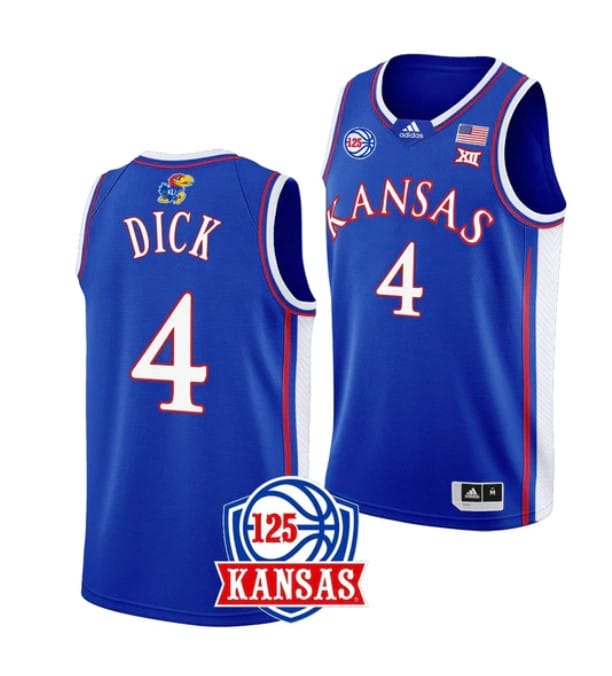 Men's Gradey Dick Jersey #4 Kansas Jayhawks College Basketball Jerseys Blue