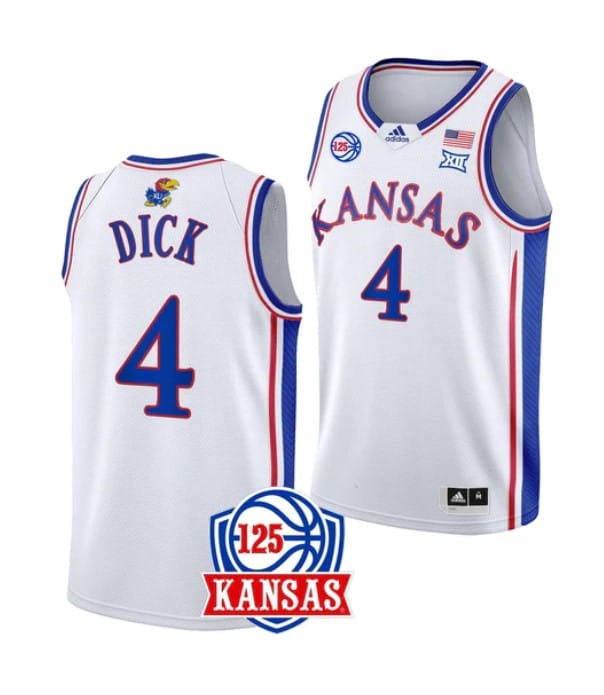 Men's Gradey Dick Jersey #4 Kansas Jayhawks College Basketball Jerseys White