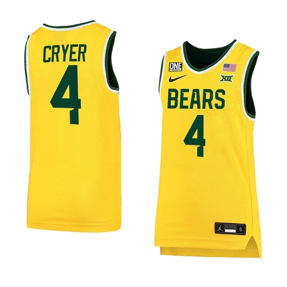Men's #4 Lj Cryer Jersey Baylor Bears College Basketball Jerseys Anthracite Yellow