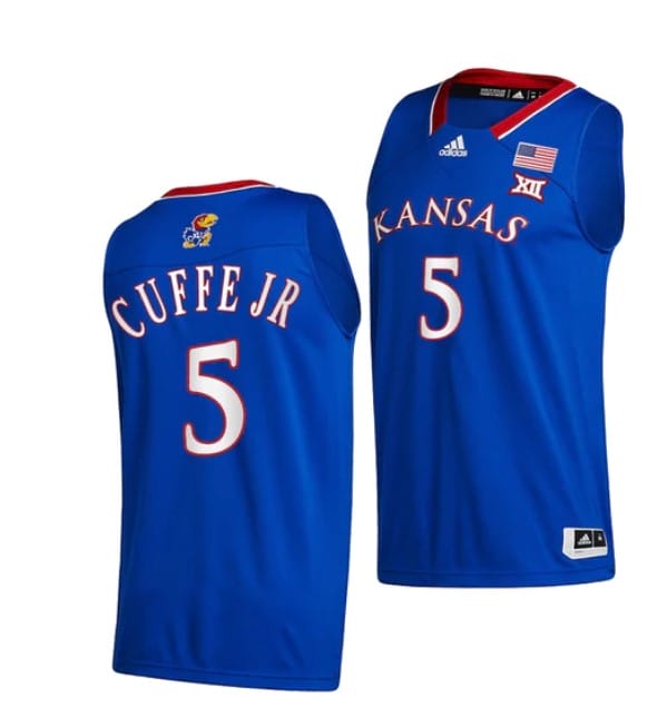 Men's Kyle Cuffe Jr Jersey #5 Kansas Jayhawks College Basketball Jerseys Blue 2022