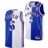 Men's Kyle Cuffe Jr Jersey #5 Kansas Jayhawks College Basketball Jerseys Blue White Split