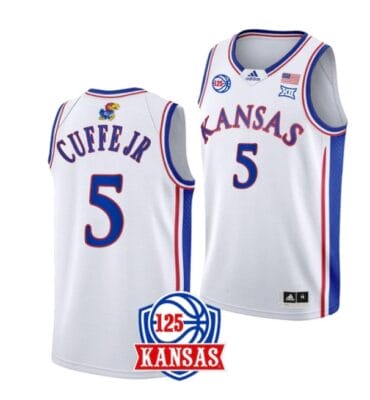 Men's Kyle Cuffe Jr Jersey #5 Kansas Jayhawks College Basketball Jerseys White