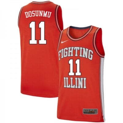 Men's Fighting Illini #11 Ayo Dosunmu Jersey Retro Orange Stitched College Basketball Jerseys