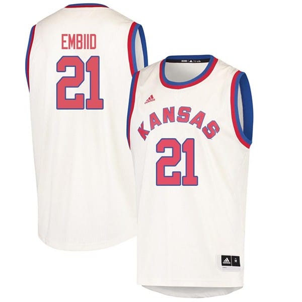 Joel Embiid Jersey #21 Kansas Jayhawks Cream High School NCAA College Basketball Jerseys