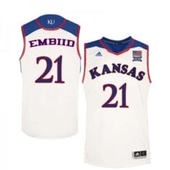 Joel Embiid Jersey #21 Kansas Jayhawks White NCAA College Basketball Jerseys