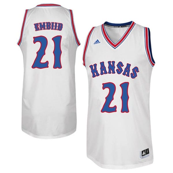 Joel Embiid Jersey #21 Kansas Jayhawks White Retro NCAA College Basketball Jerseys
