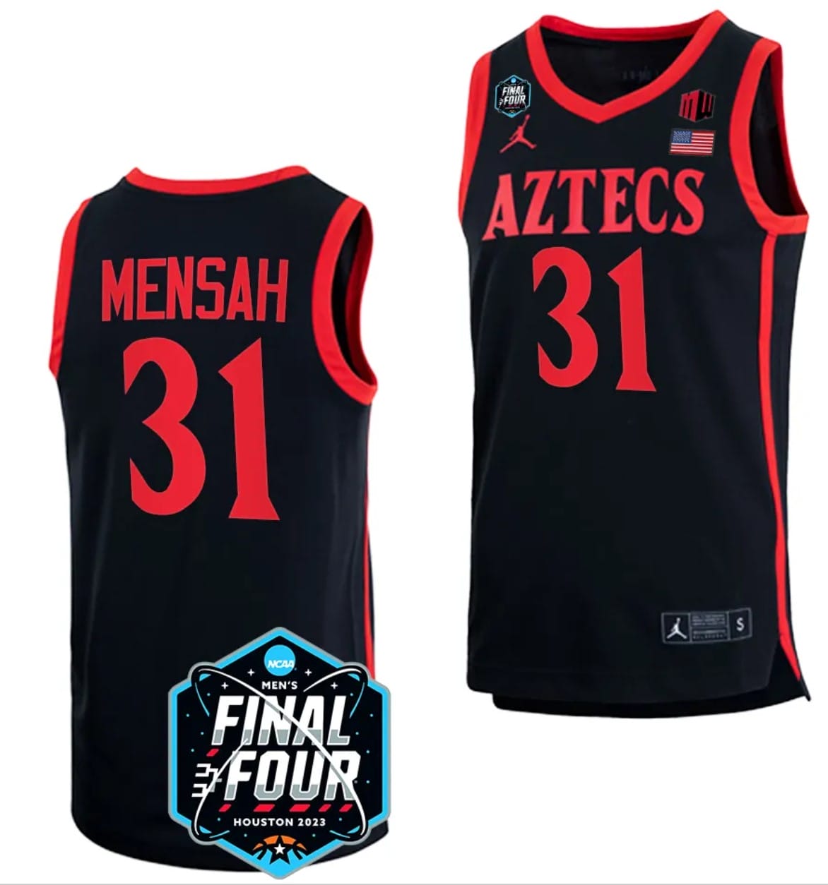 Nathan Mensah Jersey #31 San Diego State Aztecs 2023 NCAA National Championship March Madness Black