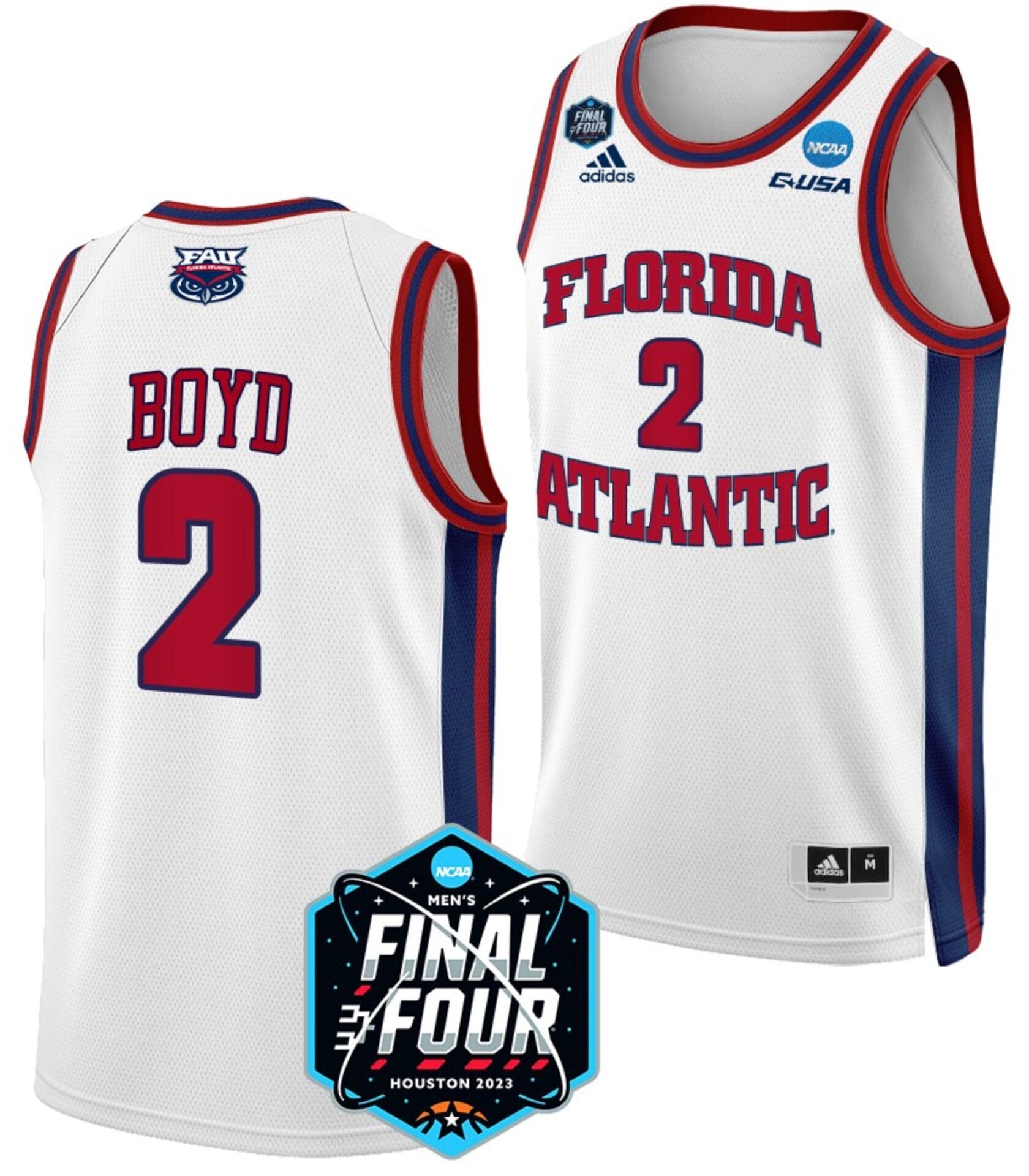 Nicholas Boyd Jersey #2 FAU Owls College Basketball 2023 NCAA Final Four White