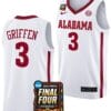 Rylan Griffe Jersey #3 Alabama Crimson Tide 2024 NCAA March Madness Final Four Basketball White