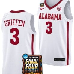 Rylan Griffe Jersey #3 Alabama Crimson Tide 2024 NCAA March Madness Final Four Basketball White