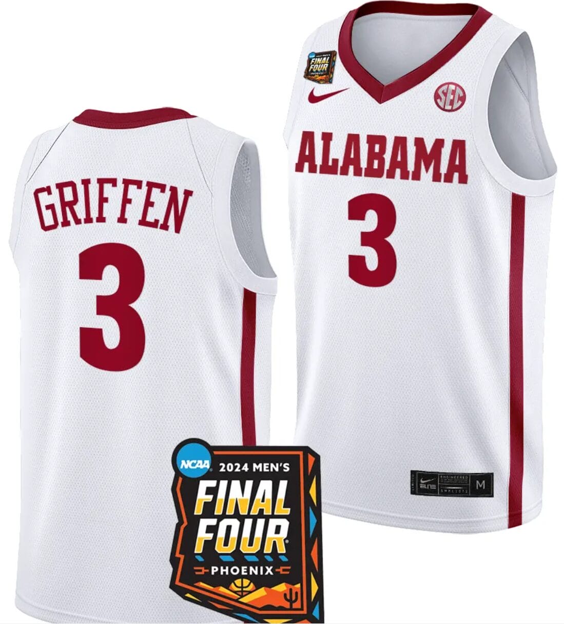Rylan Griffe Jersey #3 Alabama Crimson Tide 2024 NCAA March Madness Final Four Basketball White