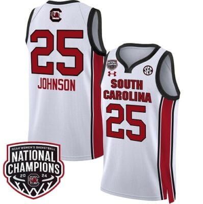 Raven Johnson Jersey #25 South Carolina Gamecocks Basketball 2024 National Champions All Stitched White