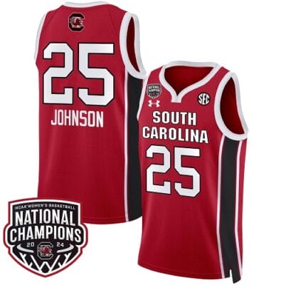 Raven Johnson Jersey #25 South Carolina Gamecocks Basketball 2024 National Champions All Stitched Red