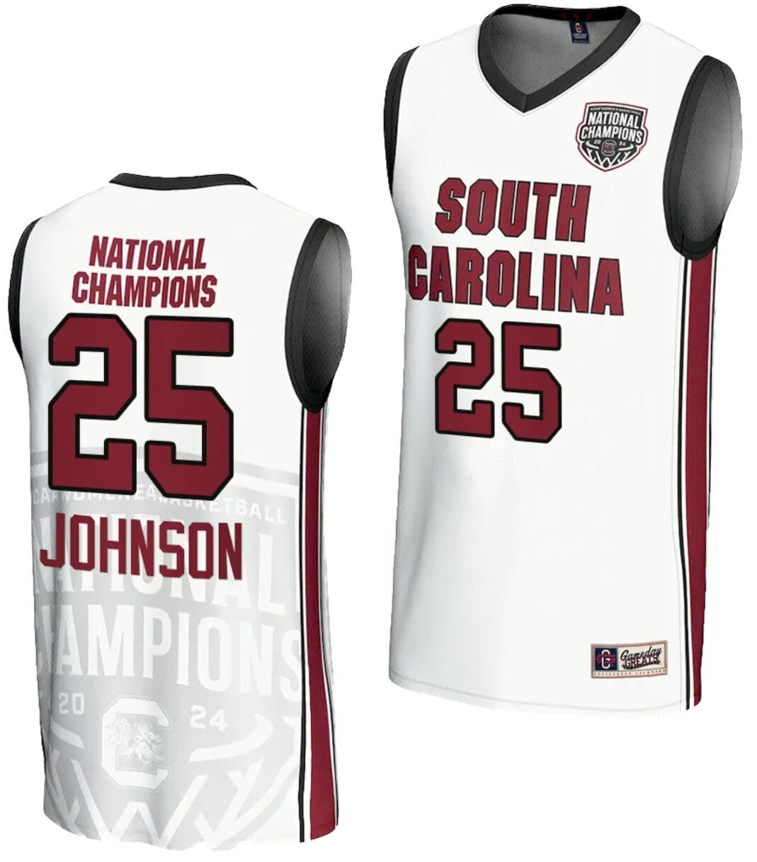 Raven Johnson Jersey #25 South Carolina Gamecocks 2024 NCAA Basketball National Champions White