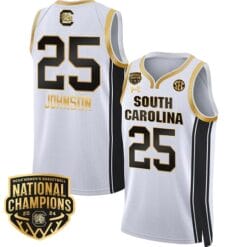 Raven Johnson Jersey #25 South Carolina Gamecocks Basketball 2024 National Champions All Stitched White Gold