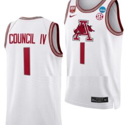 Ricky Council IV Jersey #1 Arkansas Razorbacks College Basketball 2023 NCAA March Madness White