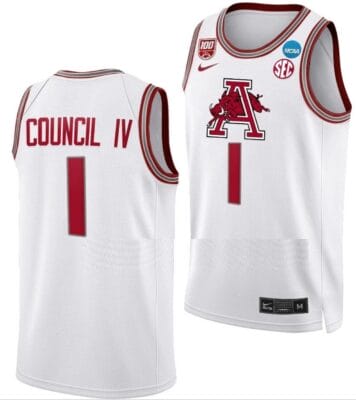 Ricky Council IV Jersey #1 Arkansas Razorbacks College Basketball 2023 NCAA March Madness White