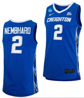 Ryan Nembhard Jersey #2 Creighton Bluejays College Basketball 2023 NCAA March Madness Blue