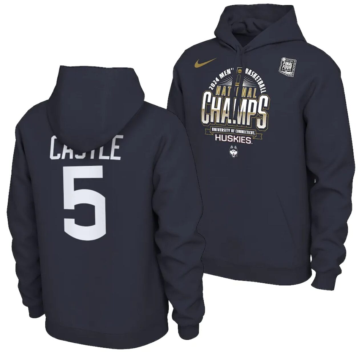 Stephon Castle Hoodie #5 UConn Huskies 2024 NCAA Basketball National Champions Pullover Locker Room Navy