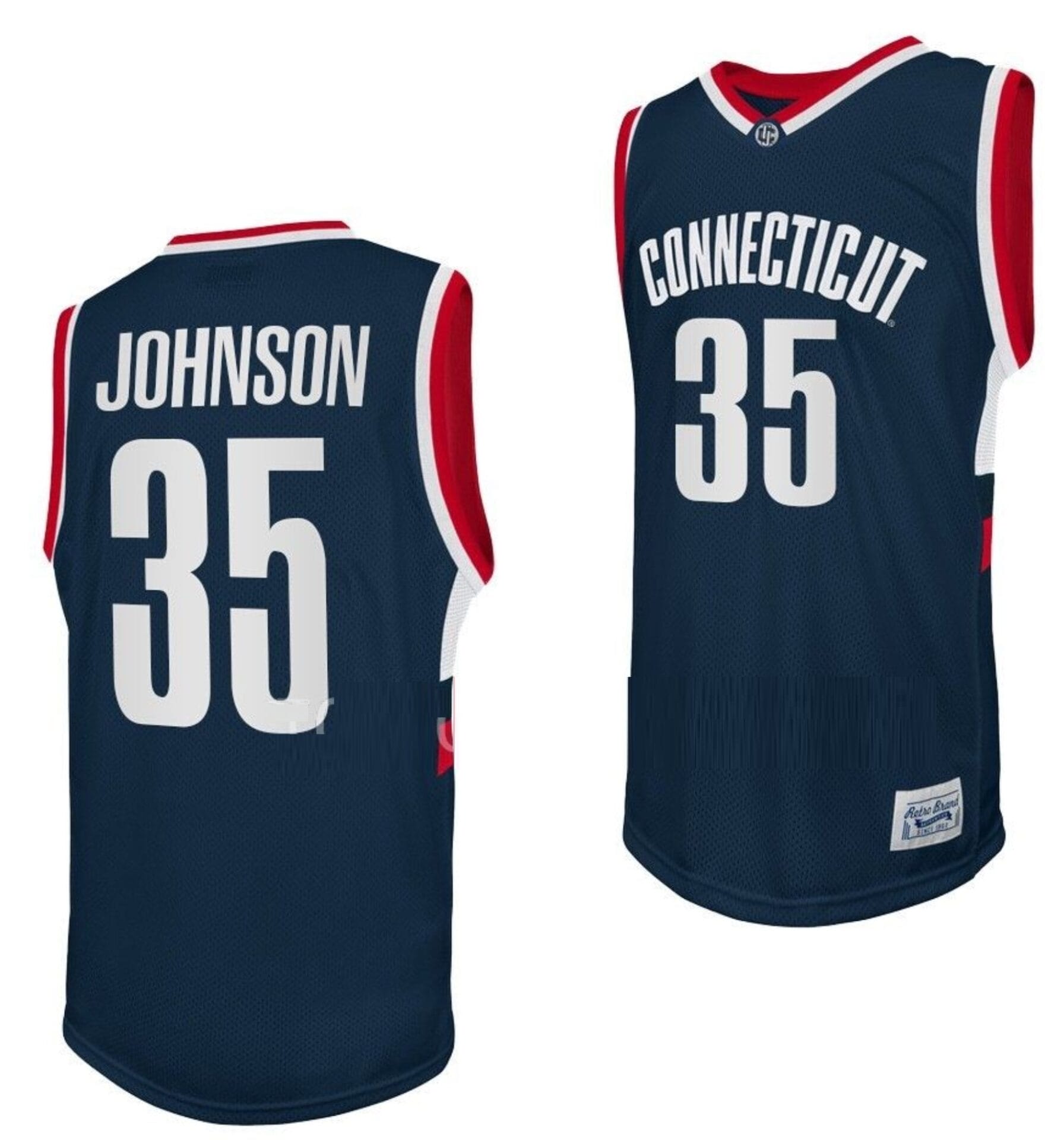 Samson Johnson Jersey UConn Huskies College Basketball Navy Retro #35