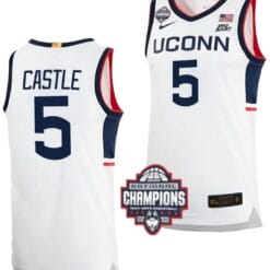 Stephon Castle Jersey #5 UConn Huskies 2024 NCAA Basketball National Champions White Elite