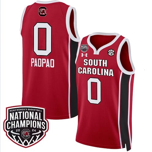 Te-Hina Paopao Jersey #0 South Carolina Gamecocks Basketball 2024 National Champions All Stitched Red