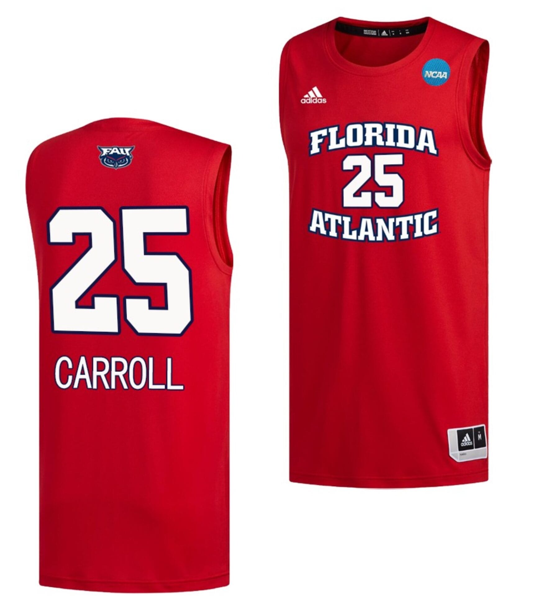 Tre Carroll Jersey #25 FAU Owls College Basketball 2023 NCAA March Madness Red