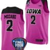 Taylor McCabe Jersey #2 Iowa Hawkeyes Basketball 2024 NCAA March Madness Final Four Pink