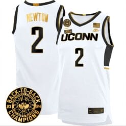 Tristen Newton Jersey #2 UConn Huskies Basketball 2024 Back To Back Champions Patch White Gold