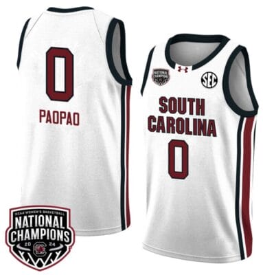 Te-Hina Paopao Jersey #0 South Carolina Gamecocks 2024 NCAA Basketball National Champions White Red
