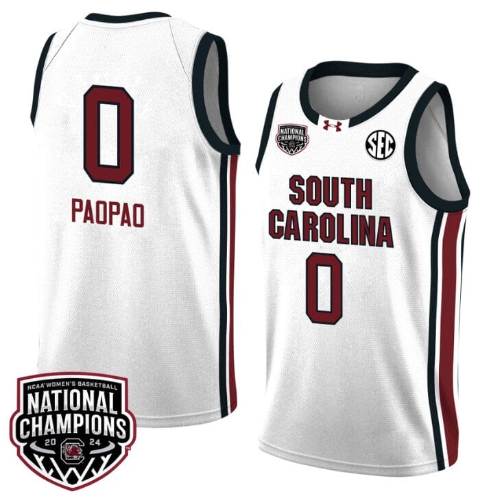 Te-Hina Paopao Jersey #0 South Carolina Gamecocks 2024 NCAA Basketball National Champions White Red