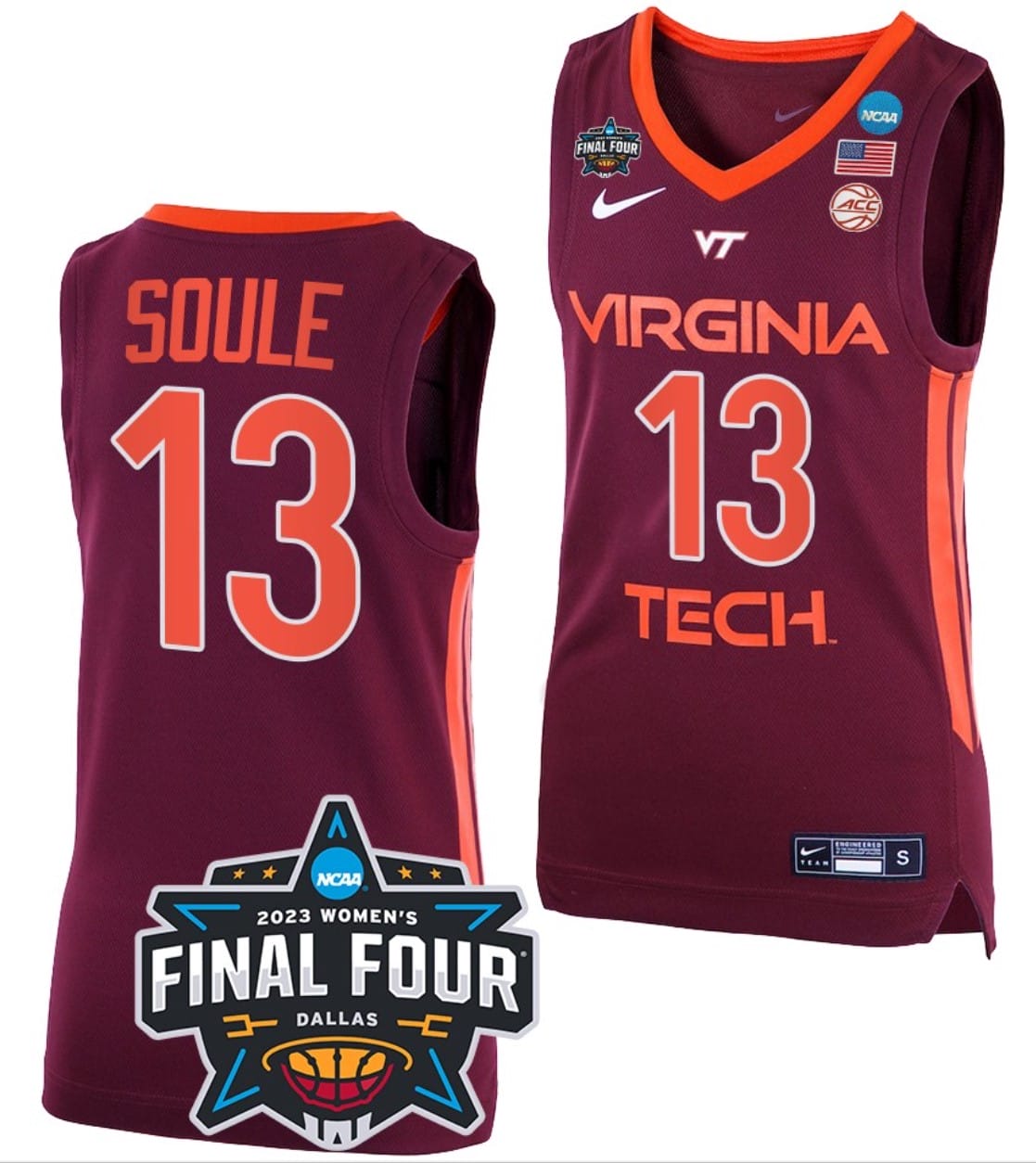 Taylor Soule Jersey Virginia Tech Hokies College Basketball 2023 NCAA Final Four Maroon #13