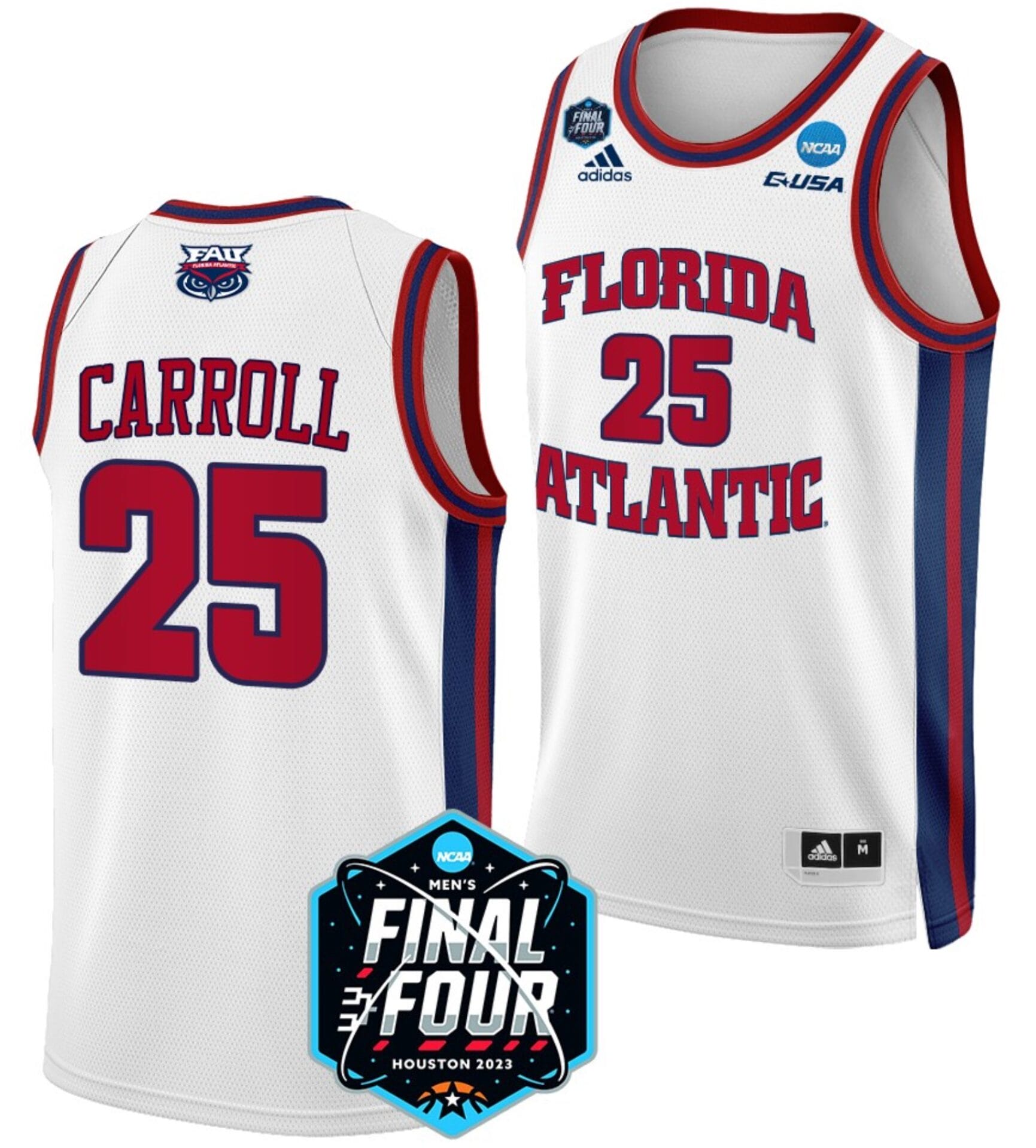 Tre Carroll Jersey #25 FAU Owls College Basketball 2023 NCAA Final Four White