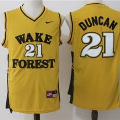 Tim Duncan Jersey #21 Wake Forest Demon Deacons NCAA Basketball Jersey Yellow