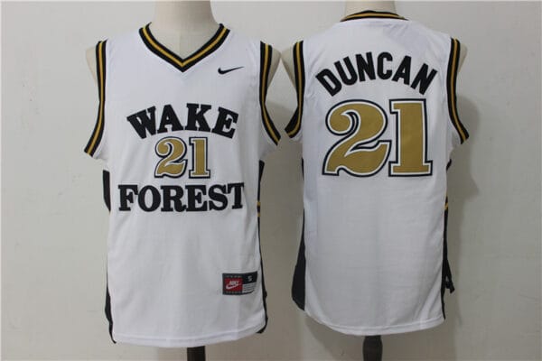 Tim Duncan Jersey #21 Wake Forest Demon Deacons Black NCAA Basketball Jersey White