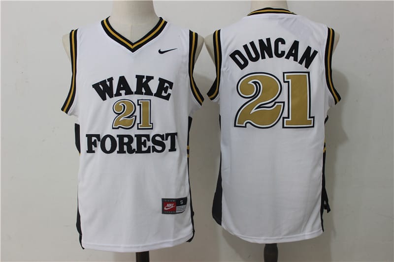 Tim Duncan Jersey #21 Wake Forest Demon Deacons Black NCAA Basketball Jersey White
